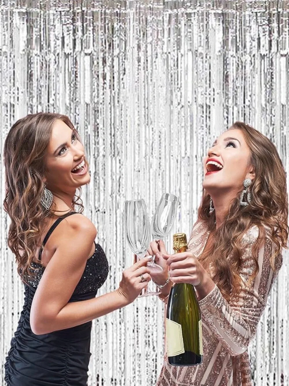 💞 New Silver Metallic Tinsel Fringe Backdrop Curtain for Parties
